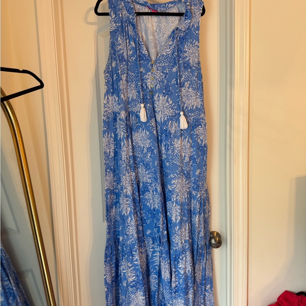 Lilly Pulitzer Blue Floral Sleeveless Maxi Dress